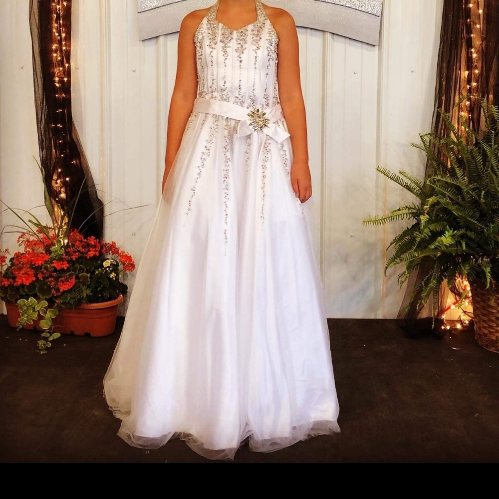 White halter neck girls pageant gown size 12
